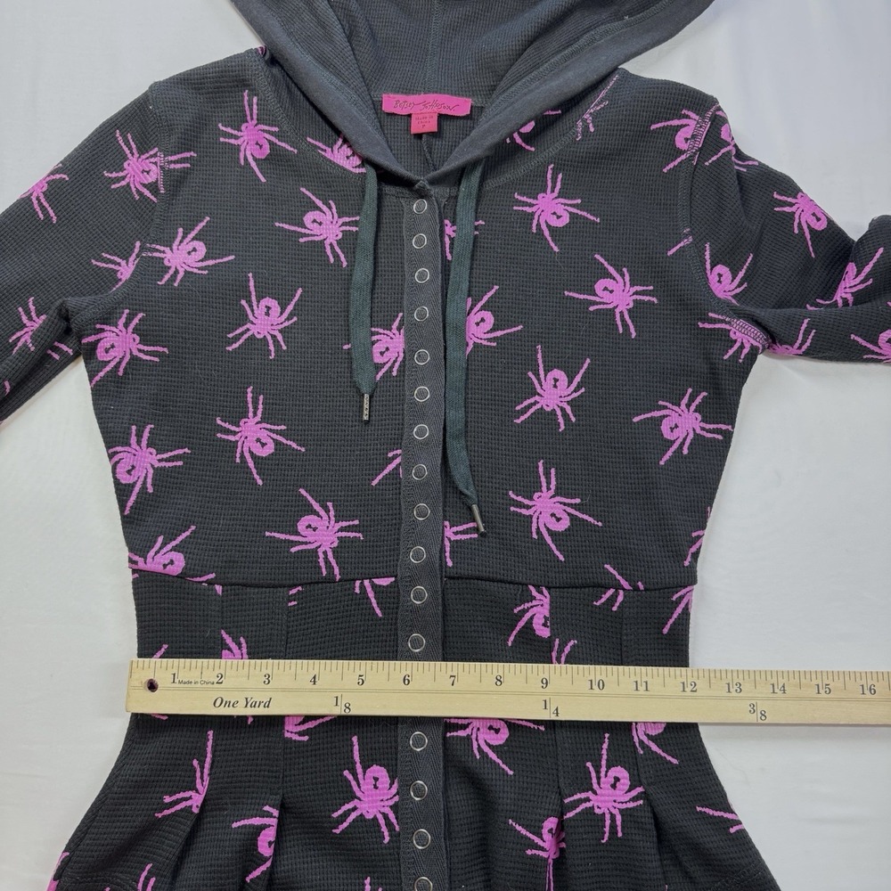 Betsey Johnson Y2K Spider Thermal Dress Sz  XS Black Pink Goth Witchy Hoodie - Picture 12 of 16